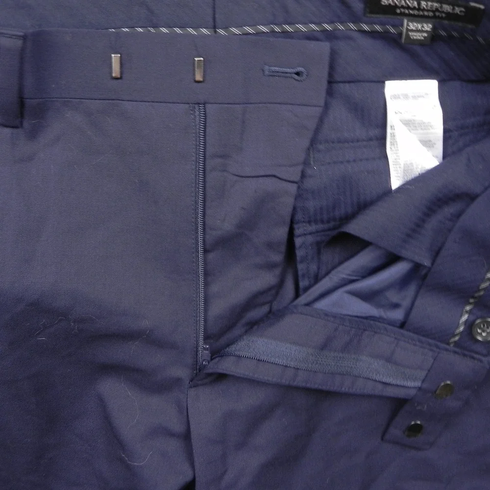 Banana Republic Dress Pants Mens 32x32 Standard Fit Super 120s Italian Wool Navy